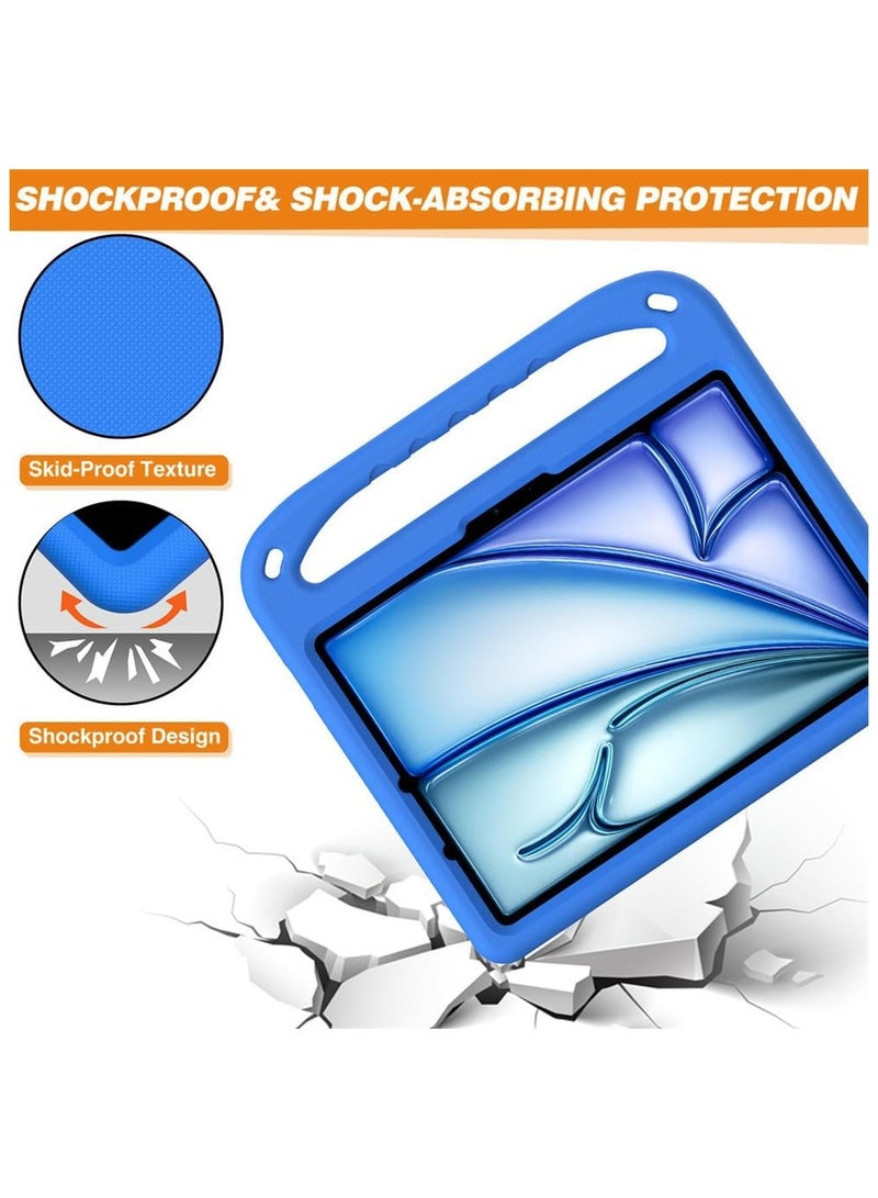 Shocked Case Compatible with IPad Air 13 Inch (M3) 2025, Lightweight EVA Kids Friendly Shockproof Protective Case Cover with Handle and Invisible Bracket (Blue) - Image 3